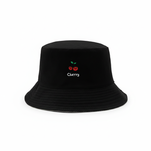 Chapeau Bob Unisexe Tendance en Coton avec Broderie Cerise Noire et Imprimé Fruits – Casquette de Pêcheur Esthétique et Mode pour l'Été - Product Image 1