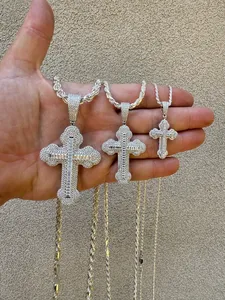 สร้อยคอเพชรโมอิสสำหรับชายและหญิงจี้รูปไม้กางเขนสีเงินสเตอร์ลิง925 - Product Image 3