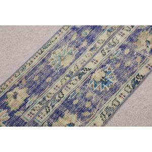 Alfombra Vintage, Alfombra Turca Pequeña de 1.5x3.1 pies, Alfombra Floral Azul y Blanca - Product Image 3