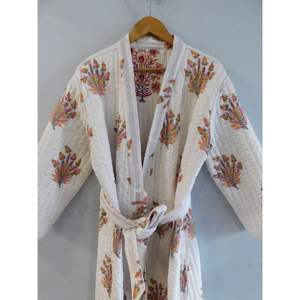 Albornoz Kimono acolchado informal de algodón para mujer, chaqueta de dormir Sexy con estampado Floral hecho a mano, ropa de dormir - Product Image 3