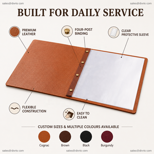 Protège-menu en cuir PU avec anneaux métalliques pour restaurants et hôtels – Couleurs et tailles personnalisables, capacité multi-pages, rivets en laiton - Product Image 2