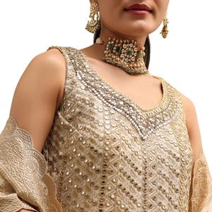 Ivoire brodé Georgette Kurta Sharara ensemble élégant tenue de fête femmes mariage et tenue ethnique festive - Product Image 5