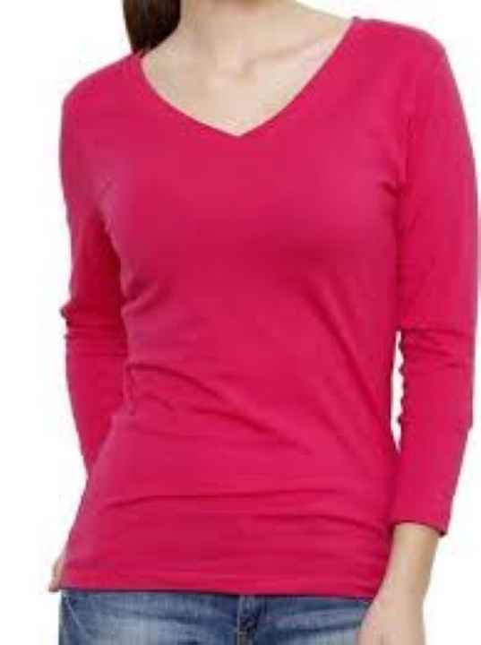 New Fashionable Women's Cotton T Shirts With Customized Label Logo Print T Shirt for Long Sleeve V Neck Cotton Women's T Shirts