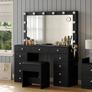 <span class=keywords><strong>Tocador</strong></span> de Maquillaje con Espejo Iluminado, Gran <span class=keywords><strong>Tocador</strong></span> con 5 Cajones, Mesa de Maquillaje de <span class=keywords><strong>MDF</strong></span> para Dormitorio con Espejo y Luz - Product Image 4