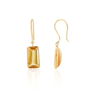 Wholesale Trendy Jewelry Natural Baguette Shape Citrine <b>Set</b> in Bezel Setting Dangle <b>Earrings</b> in 18K Yellow <b>Gold</b> - Product Image 3