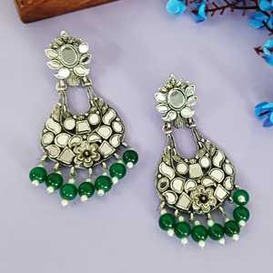 ต่างหูเจ้าสาวอินเดียเทียมคริสตัลหินแก้วสีเงินต่างหูห้อยเครื่องประดับขายส่งสีเขียว - Product Image 2
