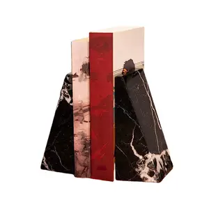 Serre-livres en marbre zèbre noir, Serre-livres pour étagères, Serre-livres en onyx noir - Product Image 1