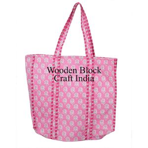 Women's Ethnic Cotton Handmade Shoulder <b>Tote</b> <b>Bags</b> Quilted Hand Block Zipper Closure Floral Pattern <b>Summer</b> Customizable All size - Product Image 5