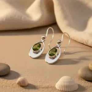 925 Silver Drop <b>Earrings</b> for Women Green <b>Peridot</b> Gemstone Fashion Jewelry - Product Image 1