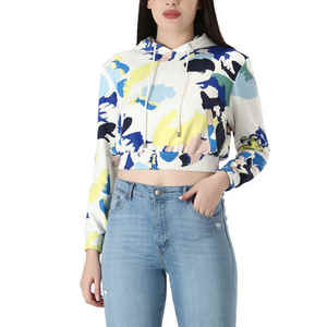 Sudadera con Capucha Corta y Hombros Caídos, 100% Algodón, Sudadera Corta Deportiva para Mujer, Informal, Transpirable - Product Image 1