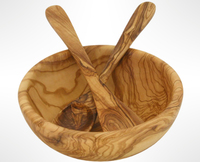 Bol à salade en bois d'olivier fait main, plat de service en bois, écologique, style méditerranéen, diamètre 25 cm, non traité, bol alimentaire