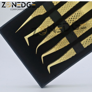 Juego de pinzas profesionales para pestañas, 5 uds., juego de pinzas para pestañas con agarre de diamante, pinzas para pestañas con punta de fibra de acero inoxidable, extensiones de pestañas - Product Image 2