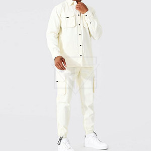 Custom Logo Mes Fashion Multiple Pockets Jogger Set Button Down Two Piece Set Cotton Twill Streetwear <b>Cargo</b> Tracksuit For Men - Product Image 2