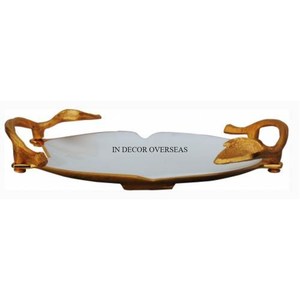 Plateau de forme ronde en aluminium moulé argenté avec fleurs plaquées or et design attrayant Accessoires de centre de table - Product Image 6