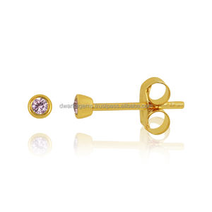 Elegant Classic Gold Plated 925 Sterling Silver Round <b>Garnet</b> Gemstone Stud <b>Earrings</b> for Weddings Parties Gifts Bezel Setting - Product Image 4