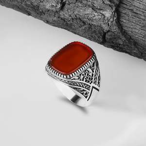 Anillo Azuris turco de plata de ley 925 para hombre, estilo otomano, joyería de moda, piedra natural, color negro, hecho a mano VALKH1347 - Product Image 1