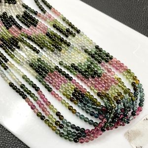 Perles de forme ronde lisse multi-tourmaline de 4mm en gros Perles unies en pierres précieuses naturelles - Product Image 4