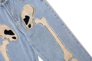 Personalizado al por mayor Unisex Denim Hip Hop Streetwear Straight Loose Pant Skull Logo parches bordados Denim Jeans Hombres - Product Image 5