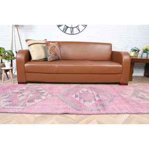 Alfombra Turca de Pasillo 2.9x12.1 pies (87x368 cm), Alfombra Vintage con Borde Rosa - Product Image 4