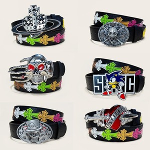 Nuevos hombres mujeres colorido Corss hierro Transferencia de Calor cinturón impreso Lychee patrón gótico accesorios 3,8 cm de ancho vaquero occidental Punk - Product Image 1