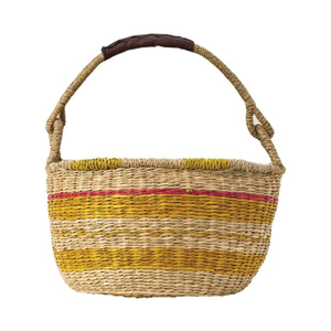Vente en gros de panier en jonc de mer tressé tissé à la main panier de rangement de style unique en jonc de mer en matériau naturel avec poignées - Product Image 5