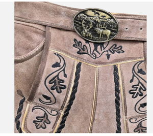 Nouveaux hommes bavarois Antique-Look Lederhosen cuir marron CowSplit pantalon avec broderie taille moyenne toutes les tailles pour Oktoberfest - Product Image 6