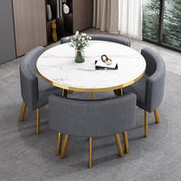 Ensemble de table à manger moderne en métal doré de luxe, gain de place, avec 4 chaises pour la salle à manger