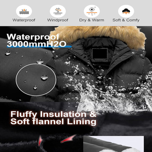 Mens Black Winter Puffer <b>Jacket</b> Thick Warm Insulated Parka Coat Waterproof Windproof Snow Ski Outerwear with Removable Faux <b>Fur</b> - Product Image 4