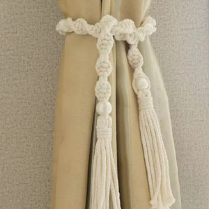 Sujetadores de cortinas de macramé, cuerda de algodón natural tejida a mano, estilo bohemio, con perlas. - Product Image 1
