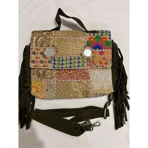 Handmade Girls Casual Satchel Tote <b>Patchwork</b> Leather Handbag Embroidery Decoration Flap Two Straps for Parties Beach Vacations - Product Image 1