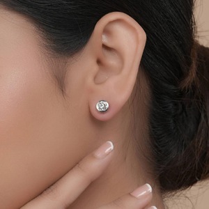 Best Seller Round Cut <b>Lab</b> Grown Diamond Stud Earrings With 14k White Gold Bezel Set Solitaire Earrings For Women At Low Price - Product Image 3