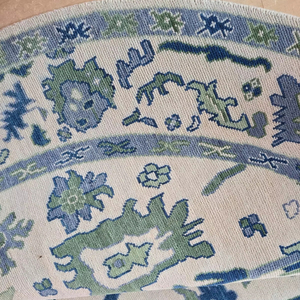 Alfombra de algodón azul de 9 pies hecha a mano, Diseño Artesanal persa Oushak turco Vintage, juego de alfombrillas de Golf de alta calidad - Product Image 1