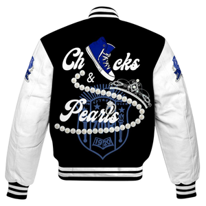 Zeta Phi Beta 1920 ZPB Sororité Varsity Veste Letterman Bleu Blanc Chenille Patch Vie Grecque Fondateurs Style Porter - Product Image 5