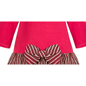 Vestito in Maglia per Bambine con Corpetto e Gonna in Lurex Viola, Collo a O e Decorazione a Fiocco, Taglia 24 MOS, Rosso - Product Image 3