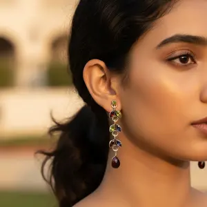 Boucles d'oreilles pendantes en argent sterling 925 avec pierres précieuses tendance pour cadeau femme - Product Image 2