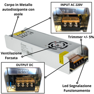 Alimentatore universale in metallo 250W stabilizzato 12V 20 Ampere Switching alimentatore industriale - Product Image 5