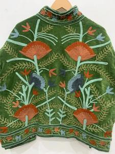 Veste courte brodée Suzani en velours à fleurs vertes Veste Bomber Suzani Broderie Manteau court pour femmes - Product Image 6