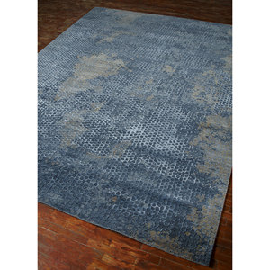 Tapis rectangulaire Kavi bleu noué à la main en laine et soie de bambou, motif abstrait Théorie du Chaos, pour la décoration de la maison, du salon et du couloir - Product Image 2