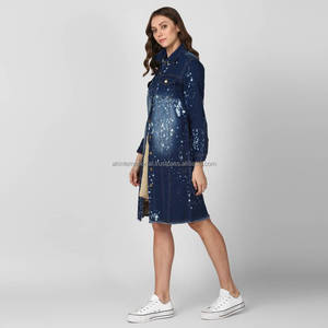 Haute qualité femmes Long Denim manteau veste personnalisé imprimé manteau Jean vestes femmes basique Denim manteau classe en gros respirant - Product Image 6
