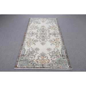 พรมตุรกีขนาด 3.6x7.2 ฟุต พรมวินเทจ ลายต้นไม้และพืชสีน้ำเงินขาว พรมขนสัตว์ - Product Image 1