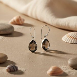 Boucles d'oreilles en forme de larme plaquées or 18 carats avec quartz fumé, grenat, perle, diamant, argent sterling, boucles d'oreilles pendantes pour femmes pour les mariages - Product Image 3