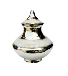 Fabricant de forme ovale d'urnes pour adultes en laiton avec des urnes imprimées de feuilles émaillées blanches et de fleurs Urne pour cendres adultes - Product Image 3