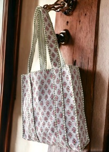 Bolso de hombro de algodón con estampado de bloques hecho a mano para mujer, bolso de compras ecológico acolchado indio, accesorios de vacaciones - Product Image 3