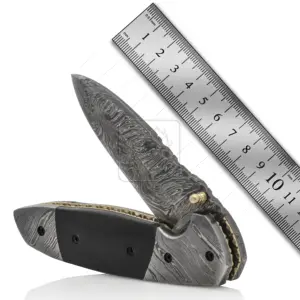 Couteau de poche pliant en acier de damas DD-FK-825, manche en corne de buffle noir, blancs de plein air, tactique de survie de Camping