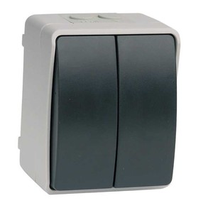 Interruttore/Commutatore a doppia montatura superficiale grigio/nero IP44 (Simon MS535203) - Product Image 1