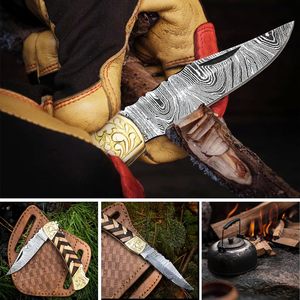 Wholesale Customized High Quality OEM/ODM Handmade Damascus Steel <b>Drop</b> Point Folding Pocket Knife Engraved Wood <b>Back</b> Leather - Product Image 5