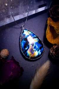 Flashy Vintage Plaqué Or Labradorite Pendentif Grand Fait À La Main En Argent Sterling Gothique Fée Sorcière Style Unique Artisan Bijoux - Product Image 4