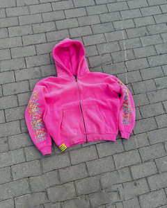 Sweat à capuche zippé oversize pour hommes avec impression de lettres vintage Manches longues lourdes Streetwear Hip Hop Vente en gros pour la saison d'hiver - Product Image 2