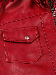 Veste en cuir PU à col montant pour hommes, mince et décontracté, avec capuche et fermeture à glissière, tissu léger de couleur assortie pour la saison hivernale et plus - Product Image 4