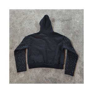 Coton personnalisé lavé à l'acide fermeture éclair vers le haut en détresse patch de broderie strass recadrée hommes sweats à capuche fabriqués au Pakistan 2025 - Product Image 5